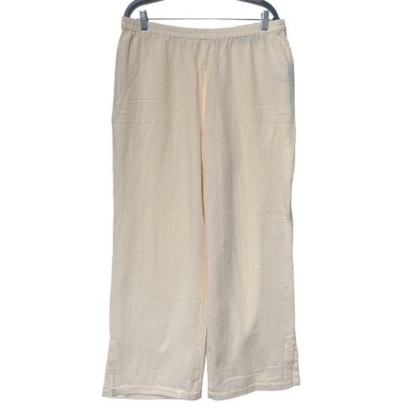 {Soft Surroundings} "Key Biscayne Wide Leg Full Length" Ivory Gauze Pants - Picture 4 of 8